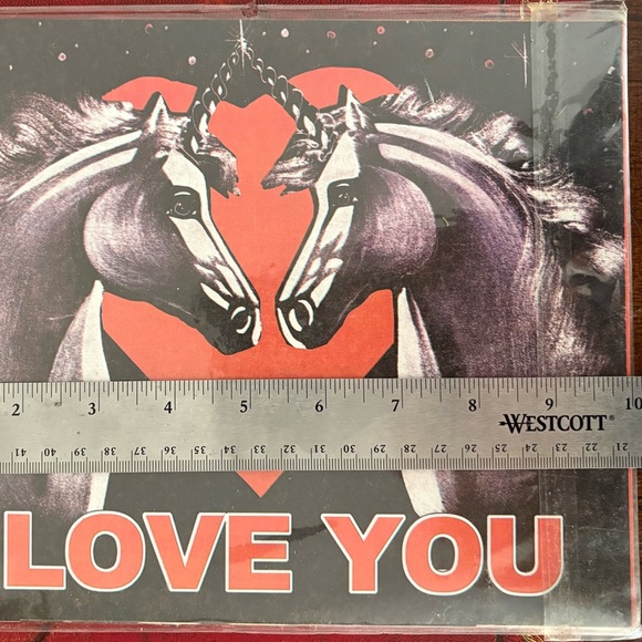 Vintage Wood Painting Print Two Unicorns Black & White “I Love You” Heart Retro - Picture 4 of 6